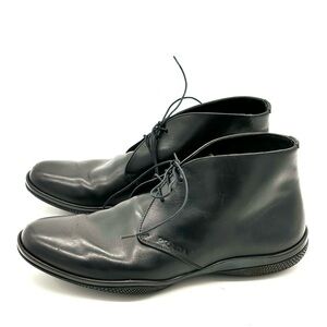 Prada Black Leather Chukka Lace Up Booties
